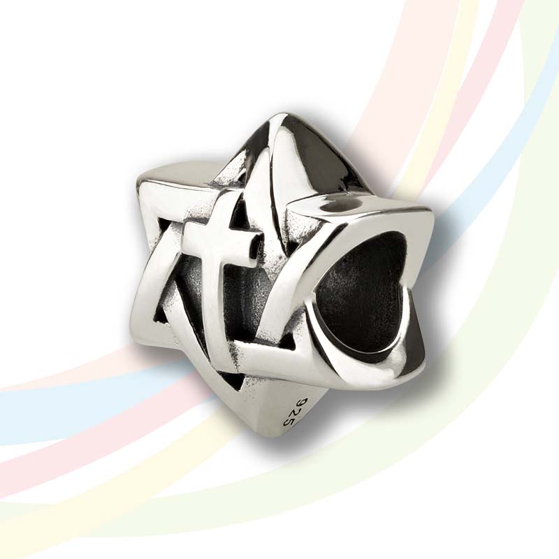 Marina Bead Charm Star of David with Cross